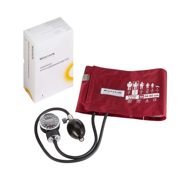 Mckesson Aneroid Sphygmomanometer with Cuff, 2-Tube, Pocket-Size, Adult Large Cuff, Burgundy 01-720-12XBDGM - main